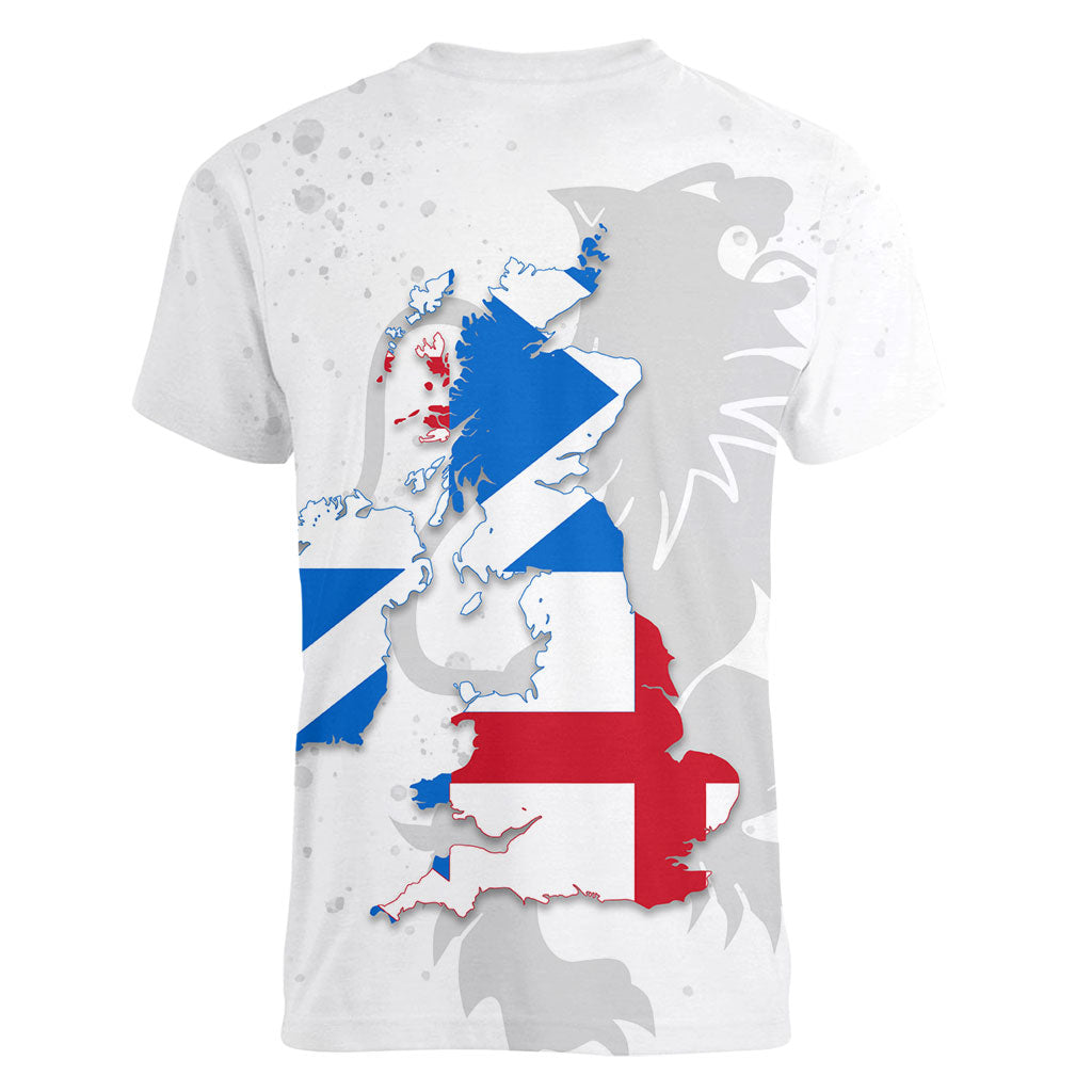 Commonwealth Of England Map Women V-Neck T-Shirt Historical British Isles Flag Silhouette