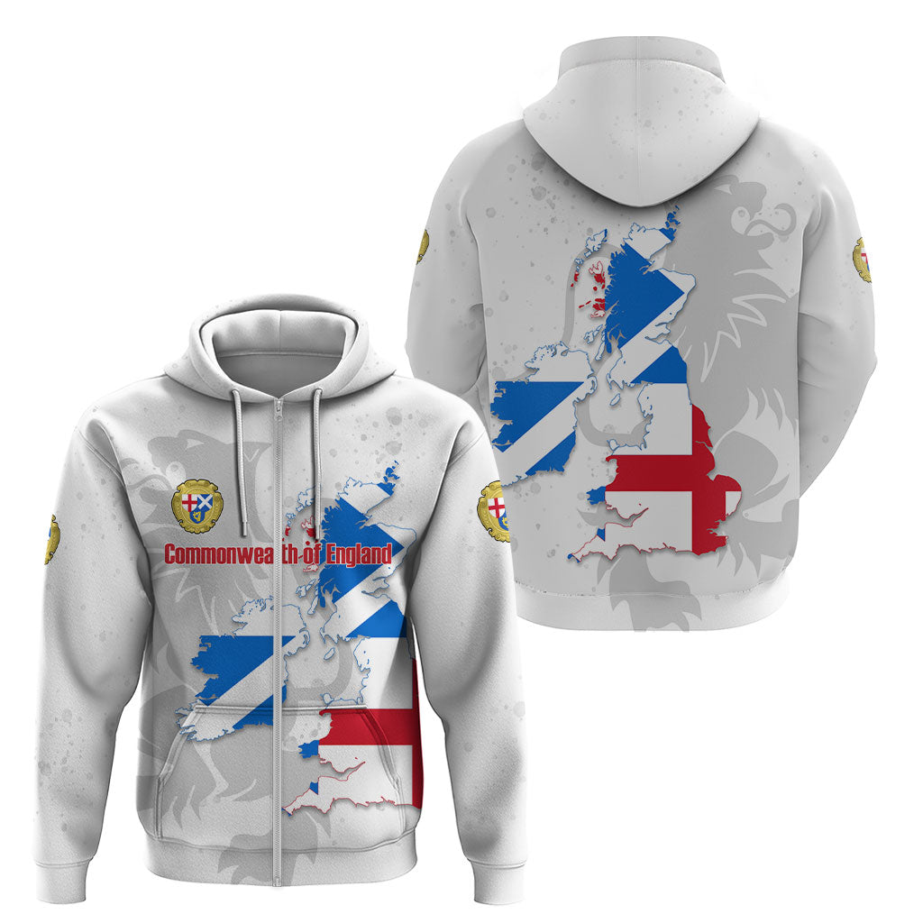 Commonwealth Of England Map Zip Hoodie Historical British Isles Flag Silhouette
