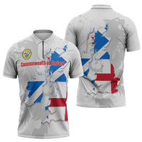 Commonwealth Of England Map Zipper Polo Shirt Historical British Isles Flag Silhouette
