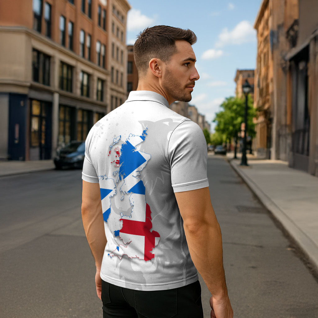 Commonwealth Of England Map Zipper Polo Shirt Historical British Isles Flag Silhouette