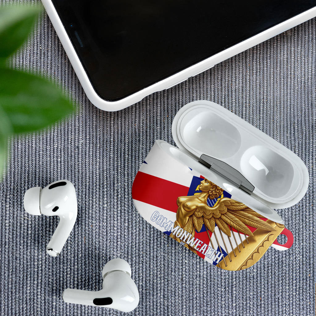 Commonwealth Of England Flag Golden Angel AirPods Case Historical British Heritage Winged Figure