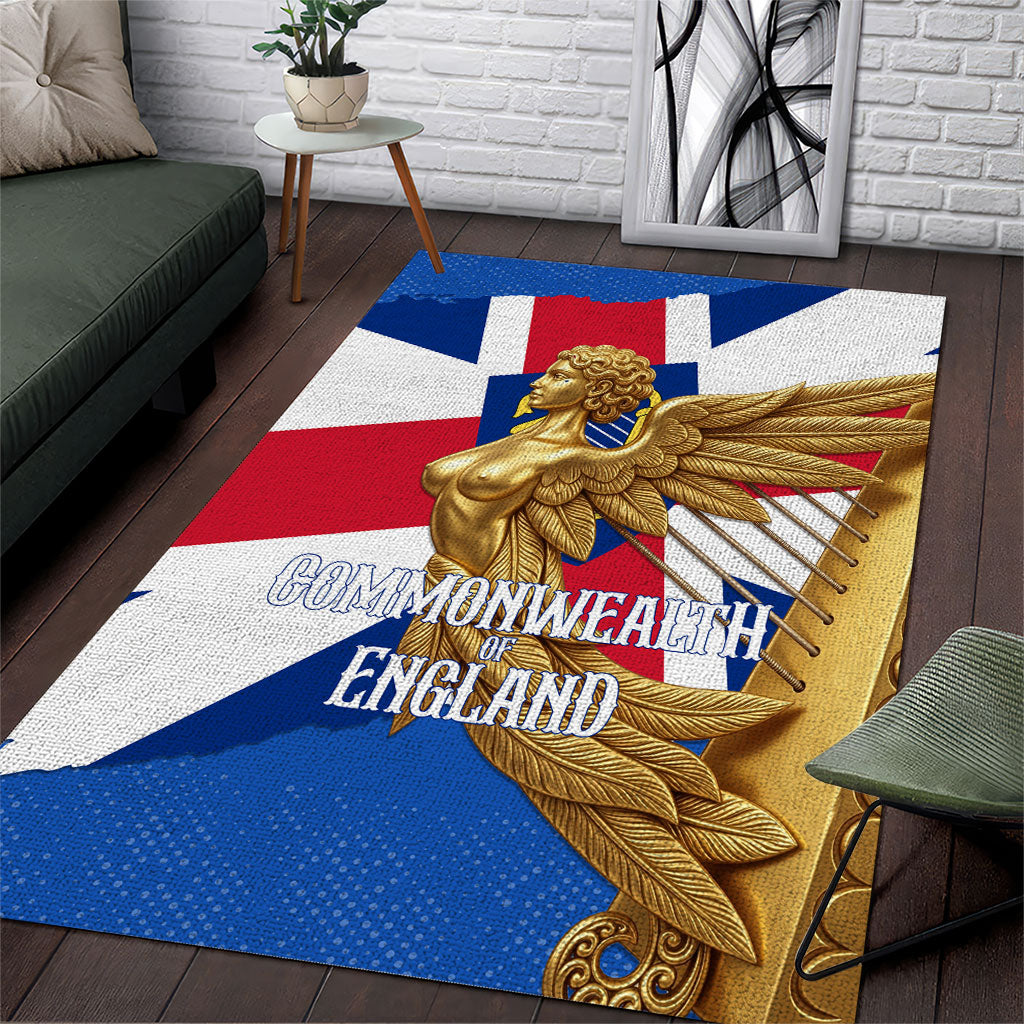 Commonwealth Of England Flag Golden Angel Area Rug Historical British Heritage Winged Figure