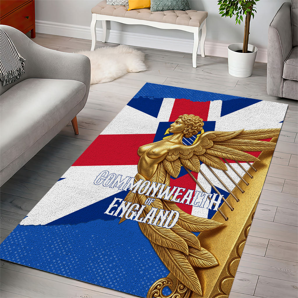 Commonwealth Of England Flag Golden Angel Area Rug Historical British Heritage Winged Figure