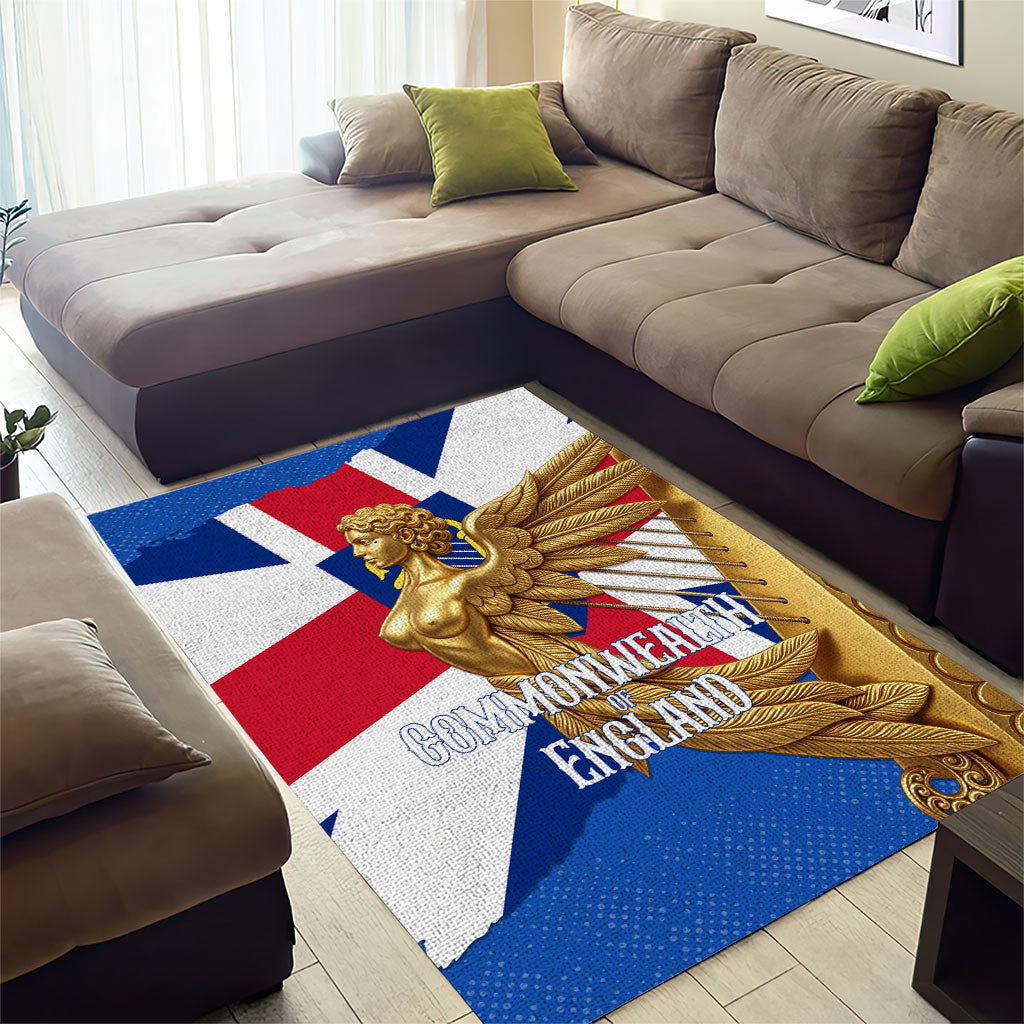 Commonwealth Of England Flag Golden Angel Area Rug Historical British Heritage Winged Figure