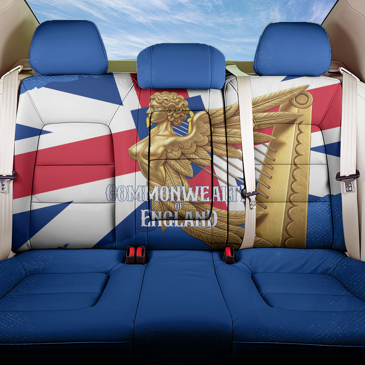 Commonwealth Of England Flag Golden Angel Back Car Seat Cover Historical British Heritage Winged Figure