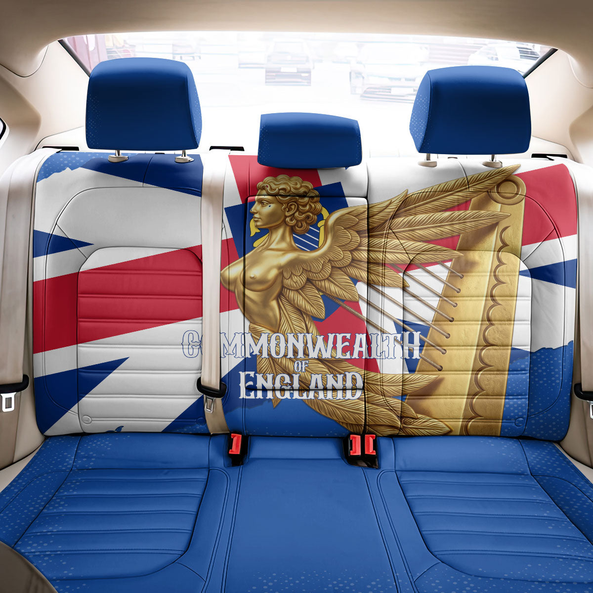 Commonwealth Of England Flag Golden Angel Back Car Seat Cover Historical British Heritage Winged Figure