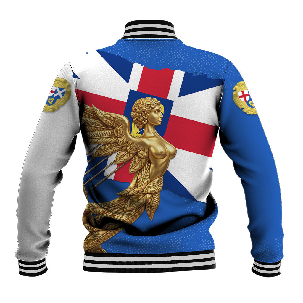 Commonwealth Of England Flag Golden Angel Baseball Jacket Historical British Heritage Winged Figure