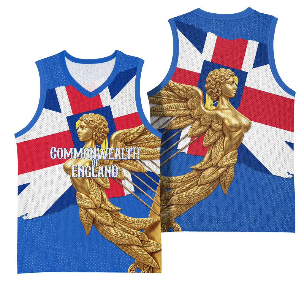 Commonwealth Of England Flag Golden Angel Basketball Jersey Historical British Heritage Winged Figure