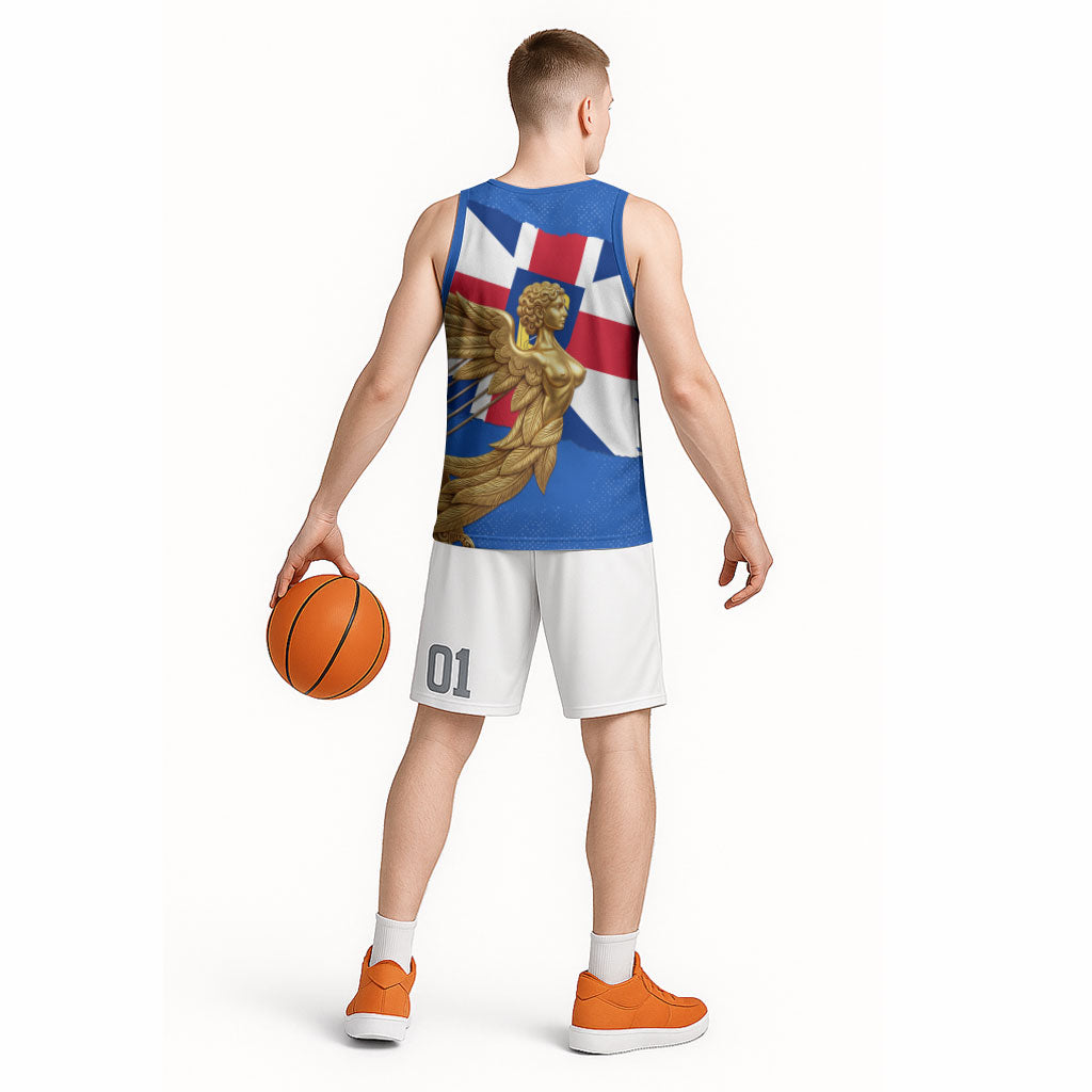 Commonwealth Of England Flag Golden Angel Basketball Jersey Historical British Heritage Winged Figure