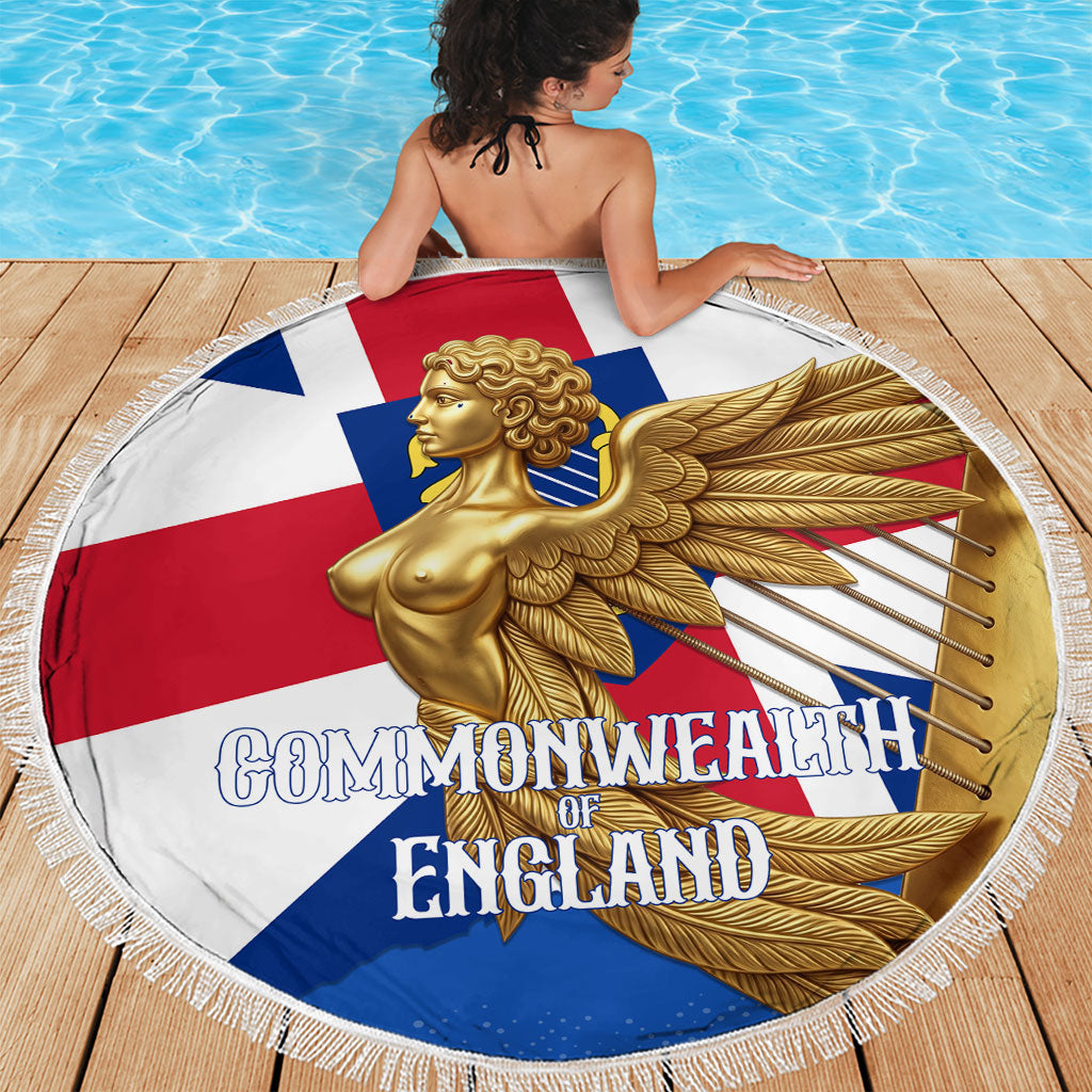 Commonwealth Of England Flag Golden Angel Beach Blanket Historical British Heritage Winged Figure