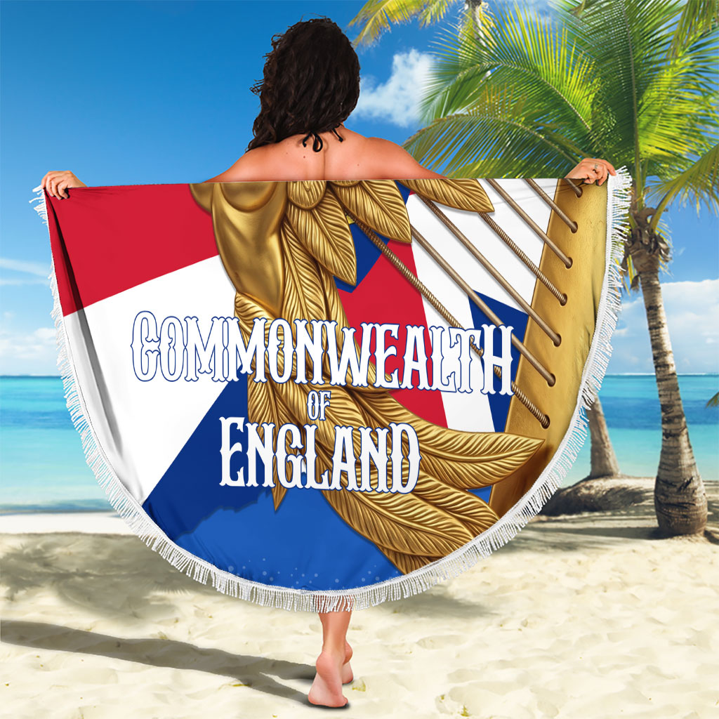 Commonwealth Of England Flag Golden Angel Beach Blanket Historical British Heritage Winged Figure