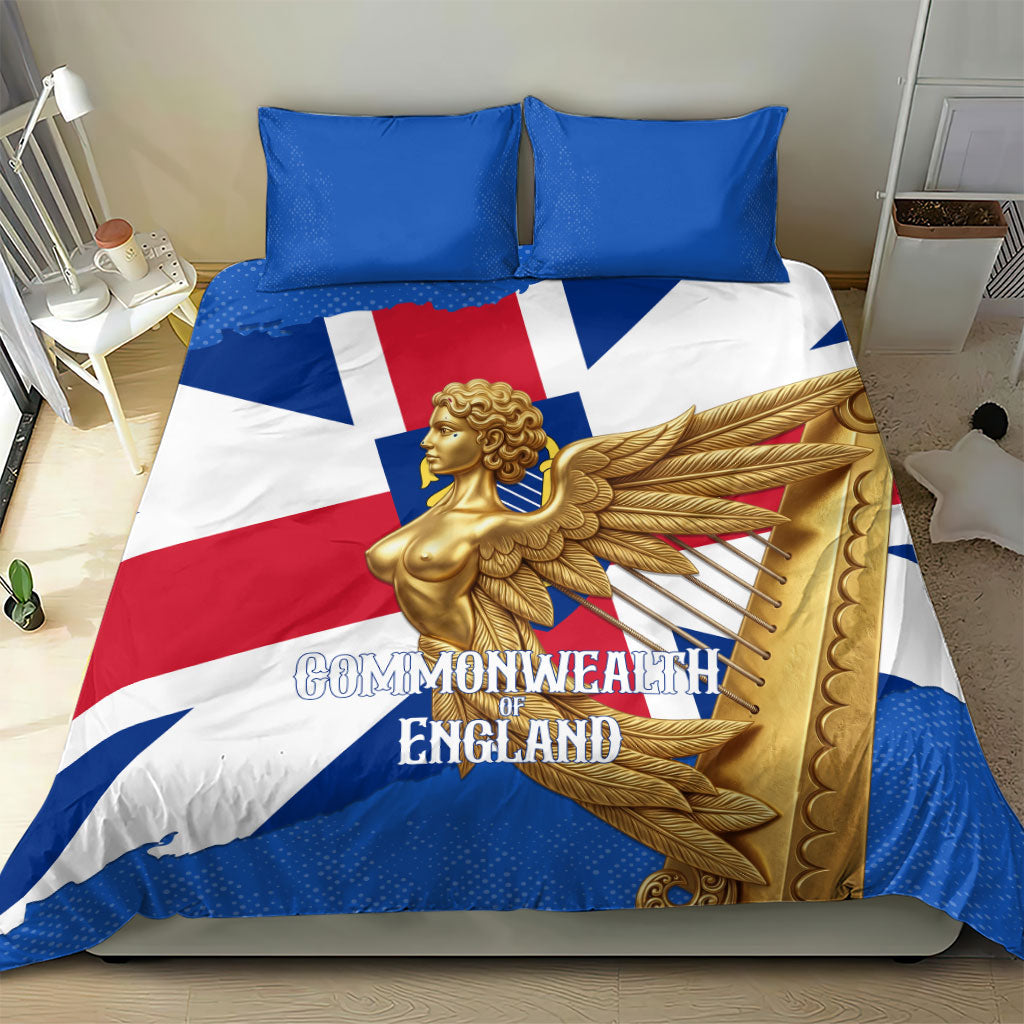 Commonwealth Of England Flag Golden Angel Bedding Set Historical British Heritage Winged Figure