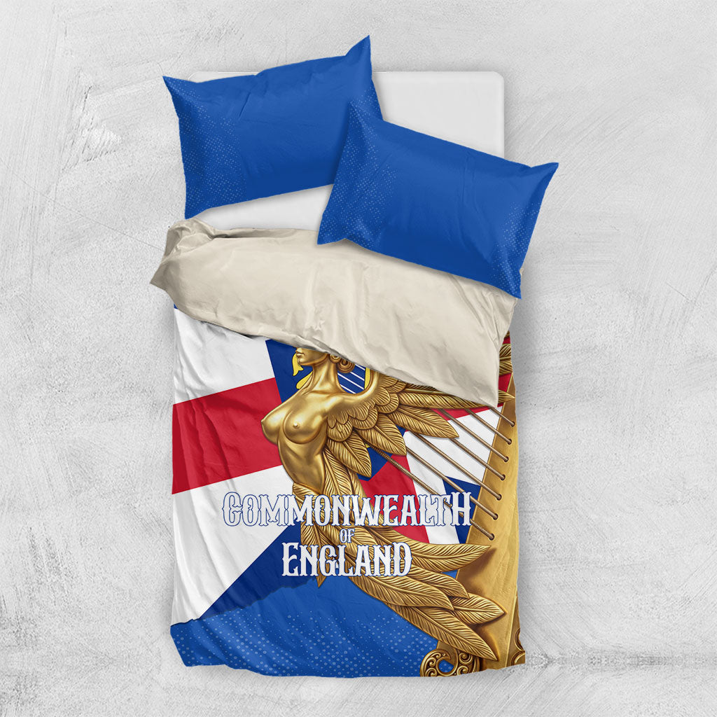 Commonwealth Of England Flag Golden Angel Bedding Set Historical British Heritage Winged Figure