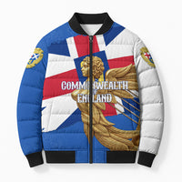 Commonwealth Of England Flag Golden Angel Bomber Puffer Jacket Historical British Heritage Winged Figure