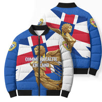 Commonwealth Of England Flag Golden Angel Bomber Puffer Jacket Historical British Heritage Winged Figure