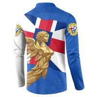 Commonwealth Of England Flag Golden Angel Button Sweatshirt Historical British Heritage Winged Figure