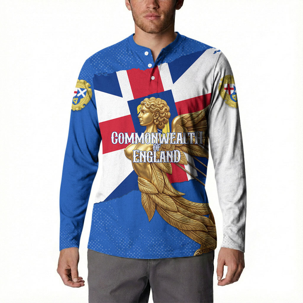 Commonwealth Of England Flag Golden Angel Button Sweatshirt Historical British Heritage Winged Figure