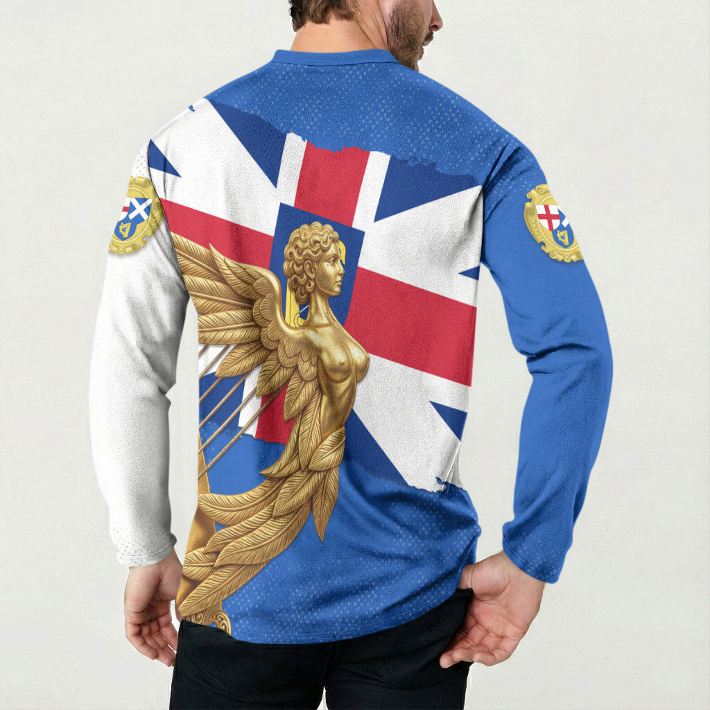 Commonwealth Of England Flag Golden Angel Button Sweatshirt Historical British Heritage Winged Figure