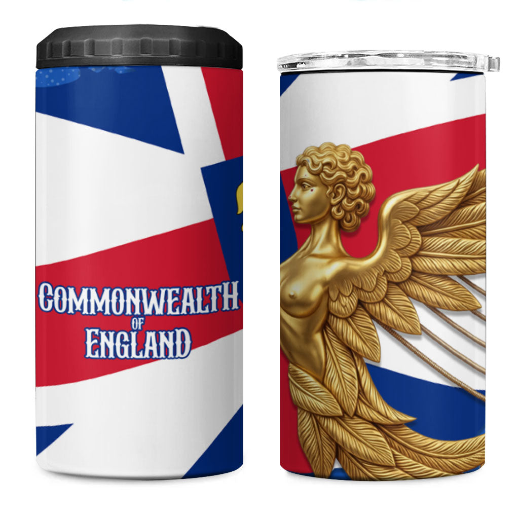 Commonwealth Of England Flag Golden Angel 4 in 1 Can Cooler Tumbler Historical British Heritage Winged Figure