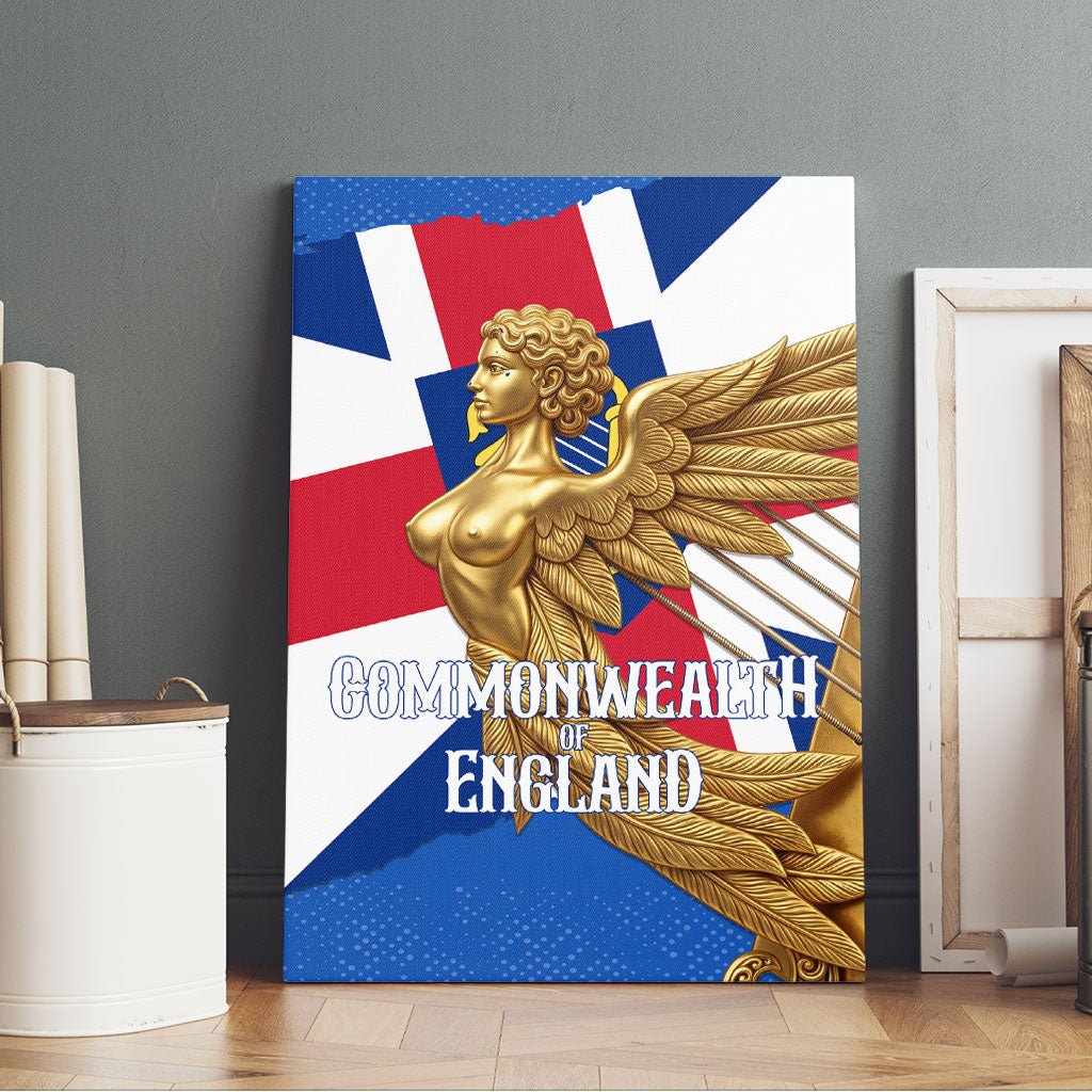 Commonwealth Of England Flag Golden Angel Canvas Wall Art Historical British Heritage Winged Figure