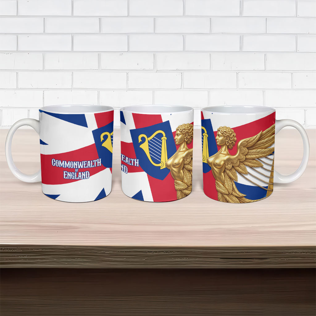 Commonwealth Of England Flag Golden Angel Ceramic Mug Historical British Heritage Winged Figure