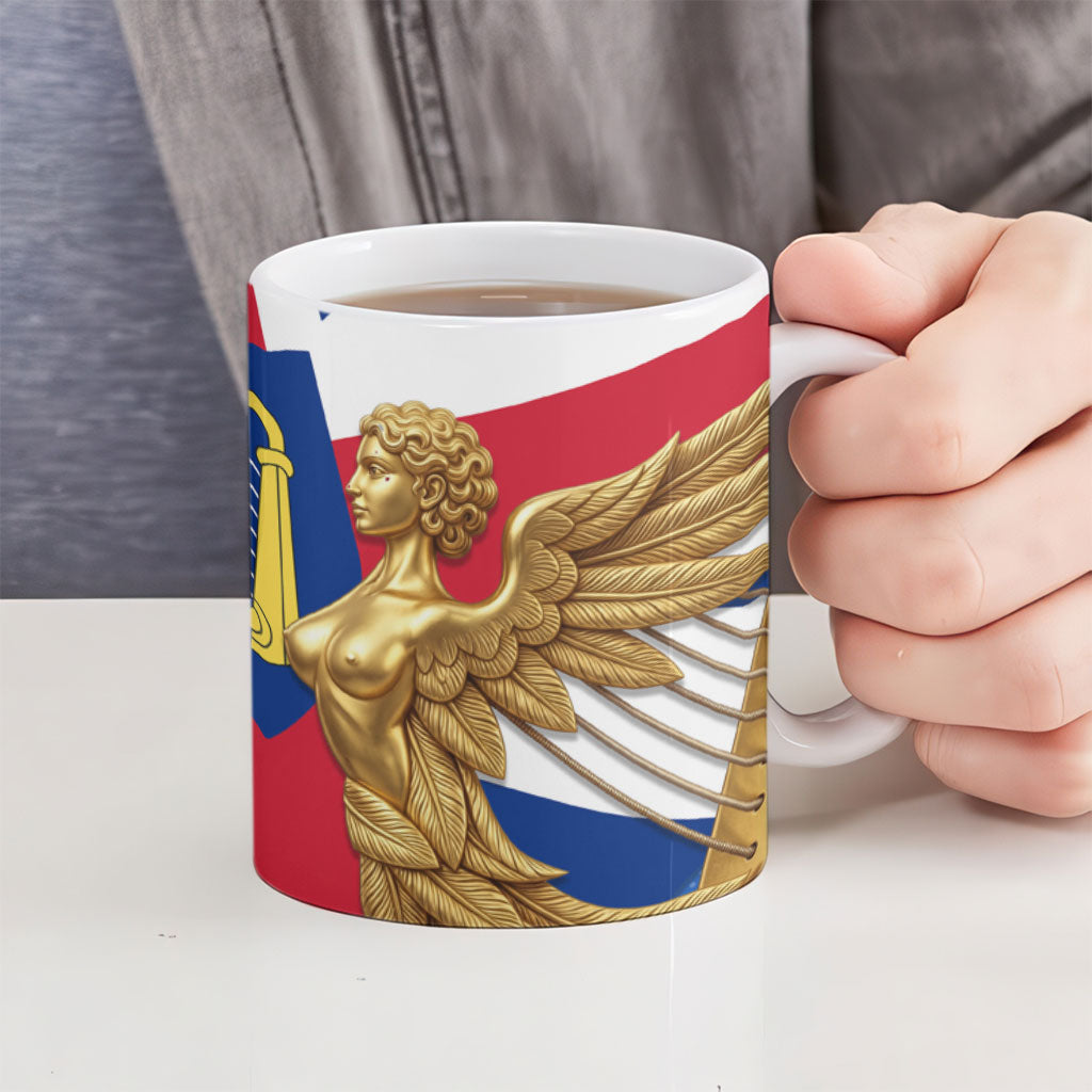 Commonwealth Of England Flag Golden Angel Ceramic Mug Historical British Heritage Winged Figure
