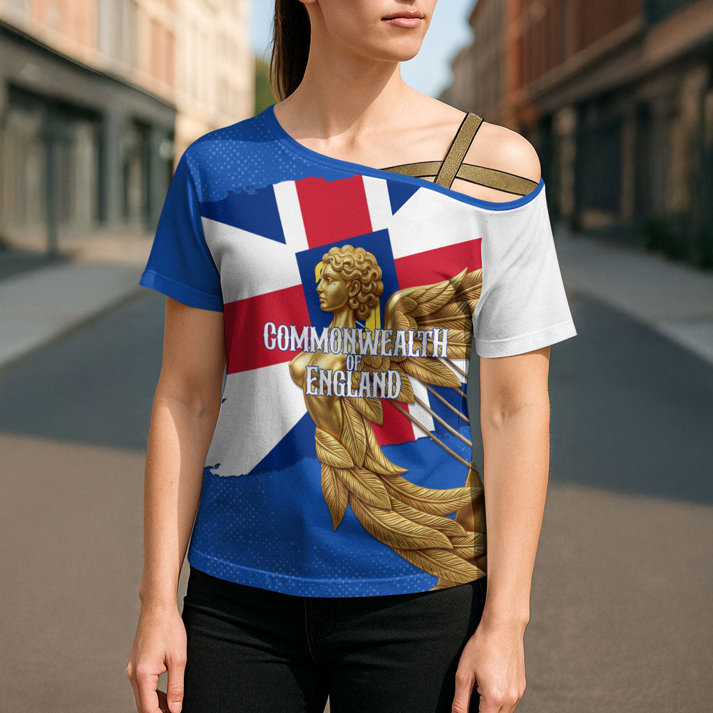 Commonwealth Of England Flag Golden Angel Cross Shoulder Shirt Historical British Heritage Winged Figure