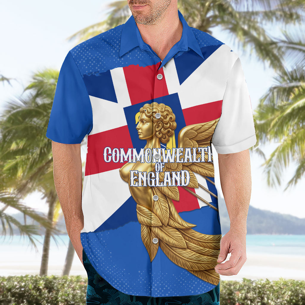 Commonwealth Of England Flag Golden Angel Hawaiian Shirt Historical British Heritage Winged Figure