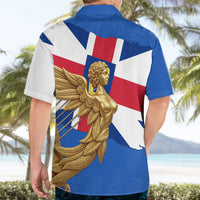 Commonwealth Of England Flag Golden Angel Hawaiian Shirt Historical British Heritage Winged Figure