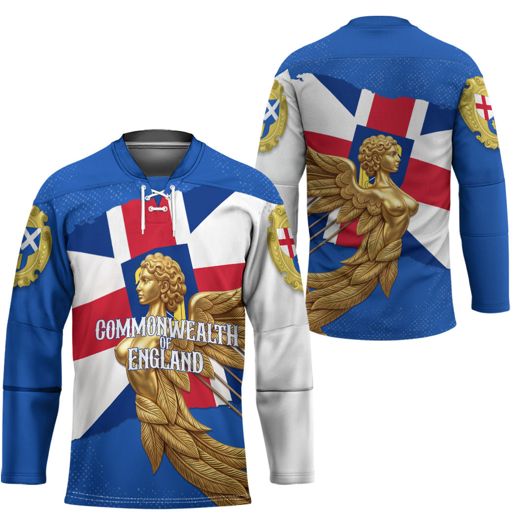 Commonwealth Of England Flag Golden Angel Hockey Jersey Historical British Heritage Winged Figure