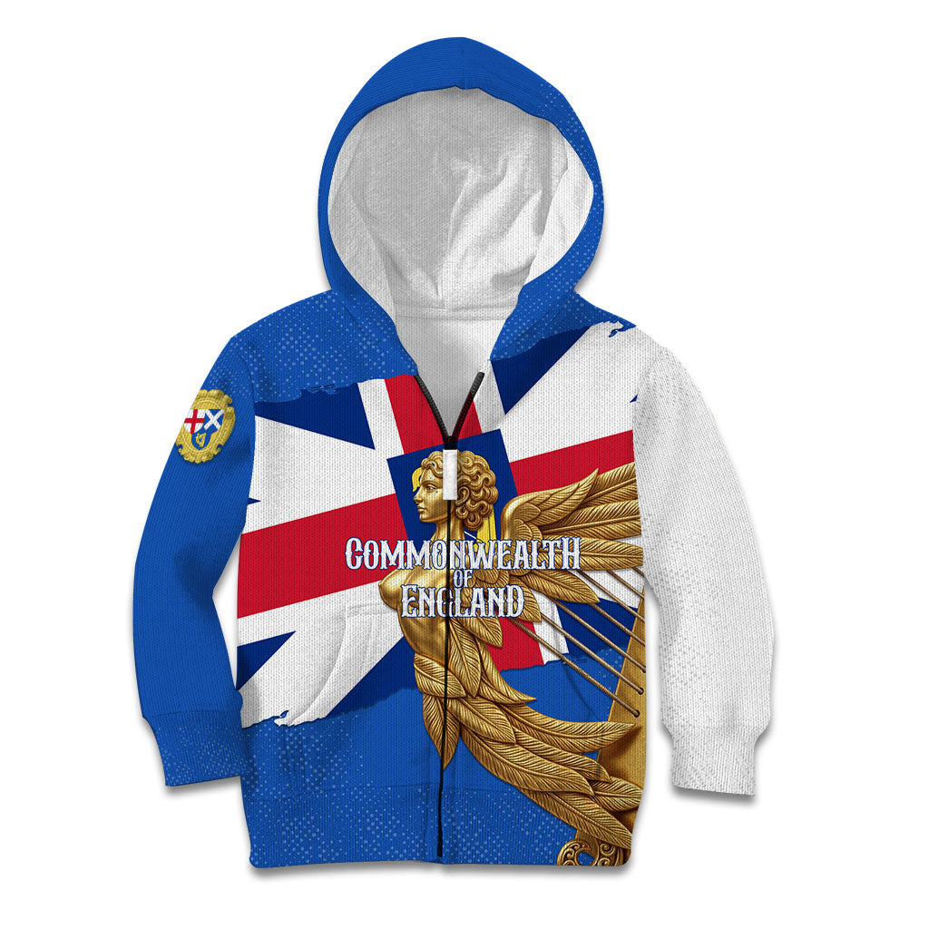Commonwealth Of England Flag Golden Angel Kid Hoodie Historical British Heritage Winged Figure