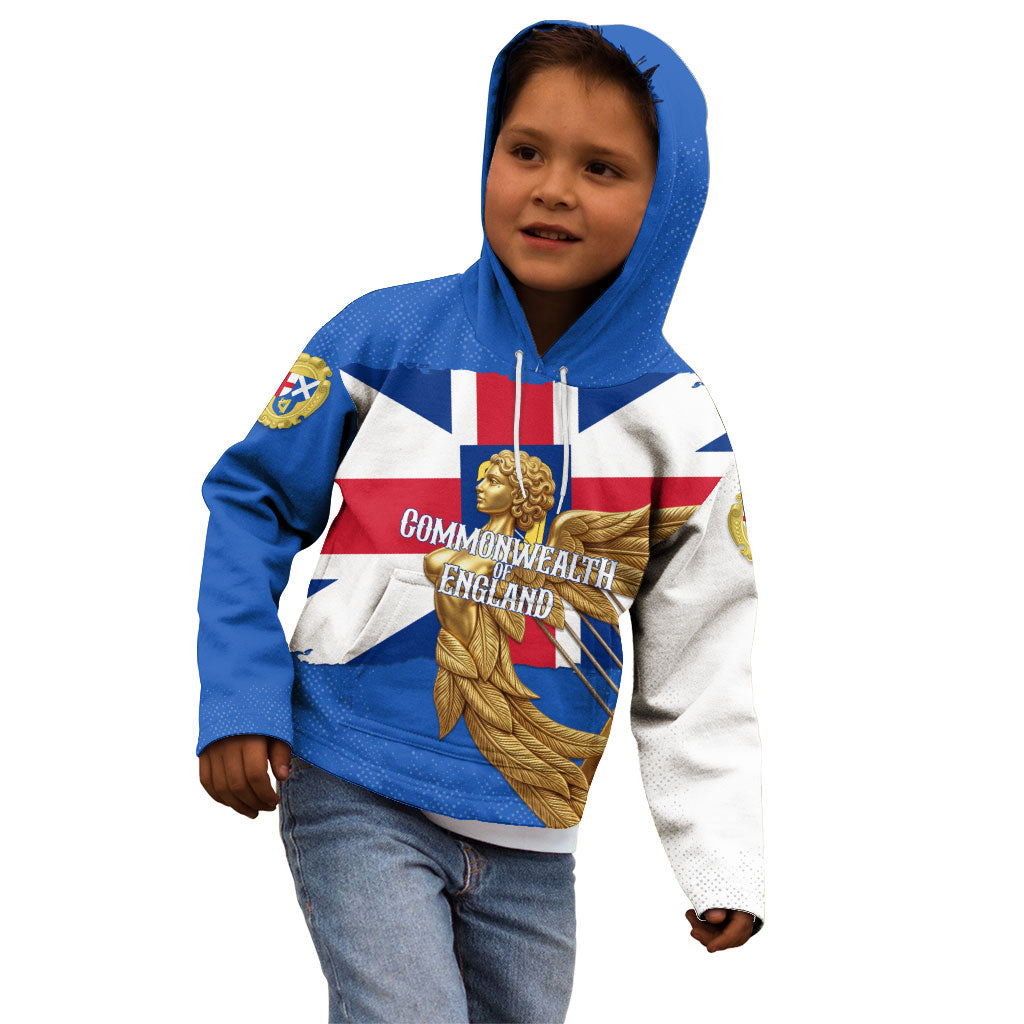 Commonwealth Of England Flag Golden Angel Kid Hoodie Historical British Heritage Winged Figure