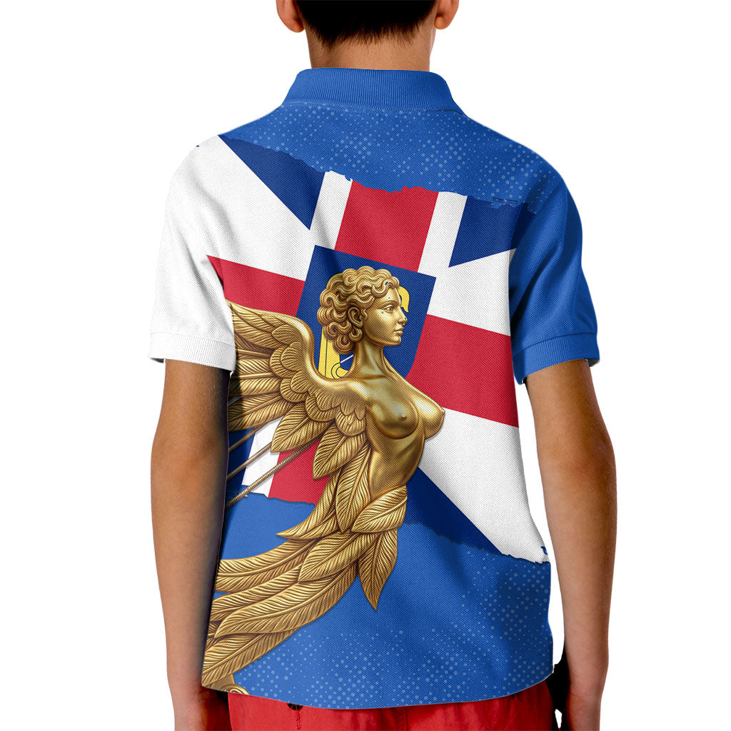 Commonwealth Of England Flag Golden Angel Kid Polo Shirt Historical British Heritage Winged Figure