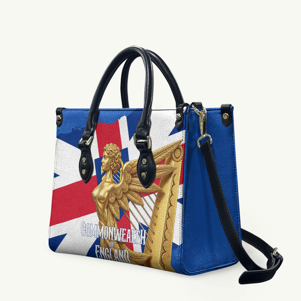 Commonwealth Of England Flag Golden Angel Leather Bag Historical British Heritage Winged Figure