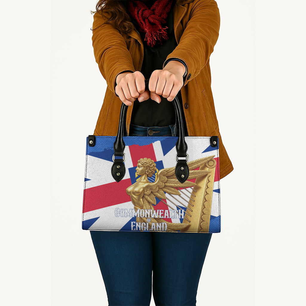 Commonwealth Of England Flag Golden Angel Leather Bag Historical British Heritage Winged Figure