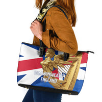 Commonwealth Of England Flag Golden Angel Leather Tote Bag Historical British Heritage Winged Figure