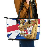 Commonwealth Of England Flag Golden Angel Leather Tote Bag Historical British Heritage Winged Figure