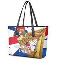 Commonwealth Of England Flag Golden Angel Leather Tote Bag Historical British Heritage Winged Figure