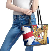Commonwealth Of England Flag Golden Angel Leather Tote Bag Historical British Heritage Winged Figure