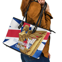 Commonwealth Of England Flag Golden Angel Leather Tote Bag Historical British Heritage Winged Figure