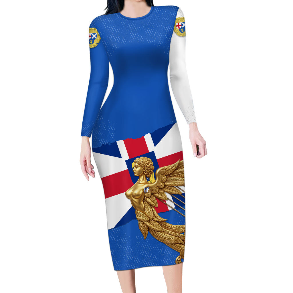 Commonwealth Of England Flag Golden Angel Long Sleeve Bodycon Dress Historical British Heritage Winged Figure
