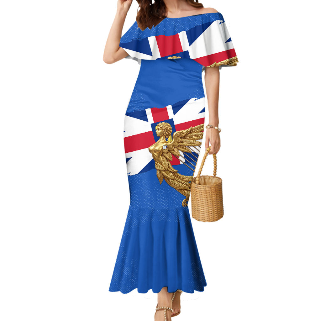 Commonwealth Of England Flag Golden Angel Mermaid Dress Historical British Heritage Winged Figure