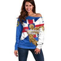 Commonwealth Of England Flag Golden Angel Off Shoulder Sweater Historical British Heritage Winged Figure