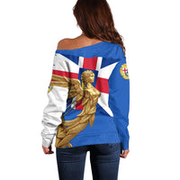 Commonwealth Of England Flag Golden Angel Off Shoulder Sweater Historical British Heritage Winged Figure