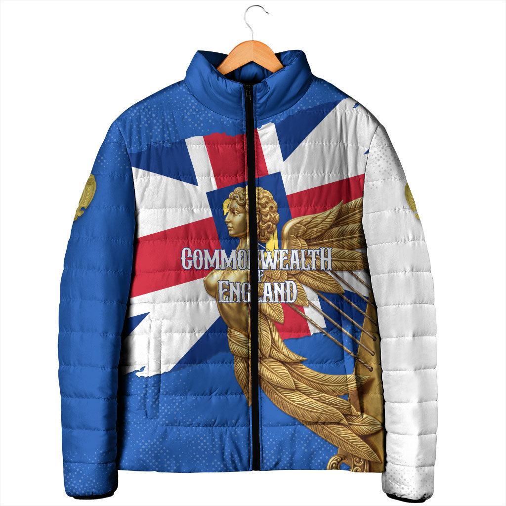 Commonwealth Of England Flag Golden Angel Padded Jacket Historical British Heritage Winged Figure