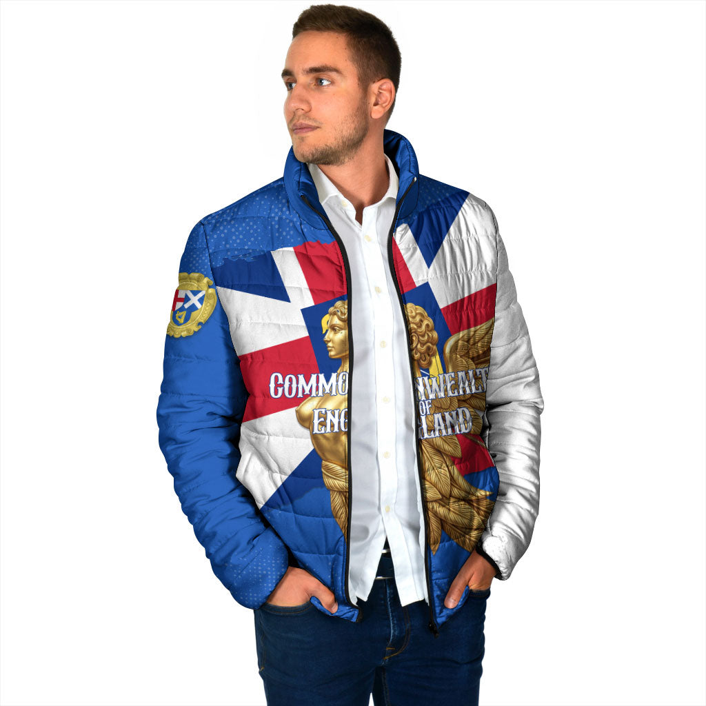 Commonwealth Of England Flag Golden Angel Padded Jacket Historical British Heritage Winged Figure