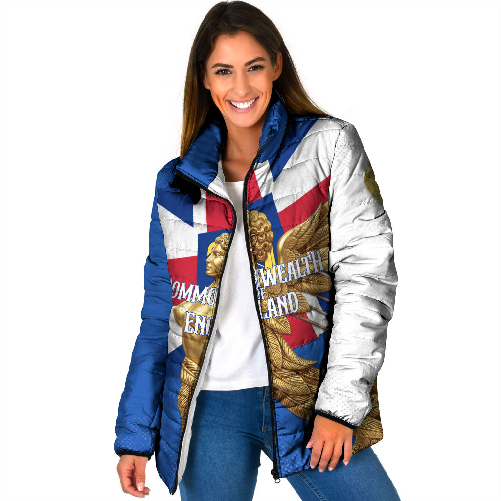 Commonwealth Of England Flag Golden Angel Padded Jacket Historical British Heritage Winged Figure