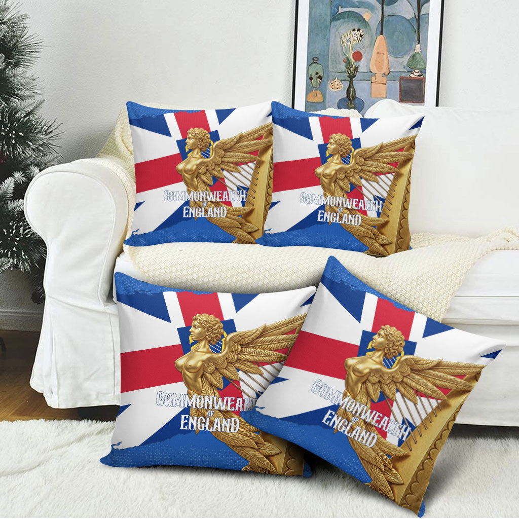 Commonwealth Of England Flag Golden Angel Pillow Cover Historical British Heritage Winged Figure