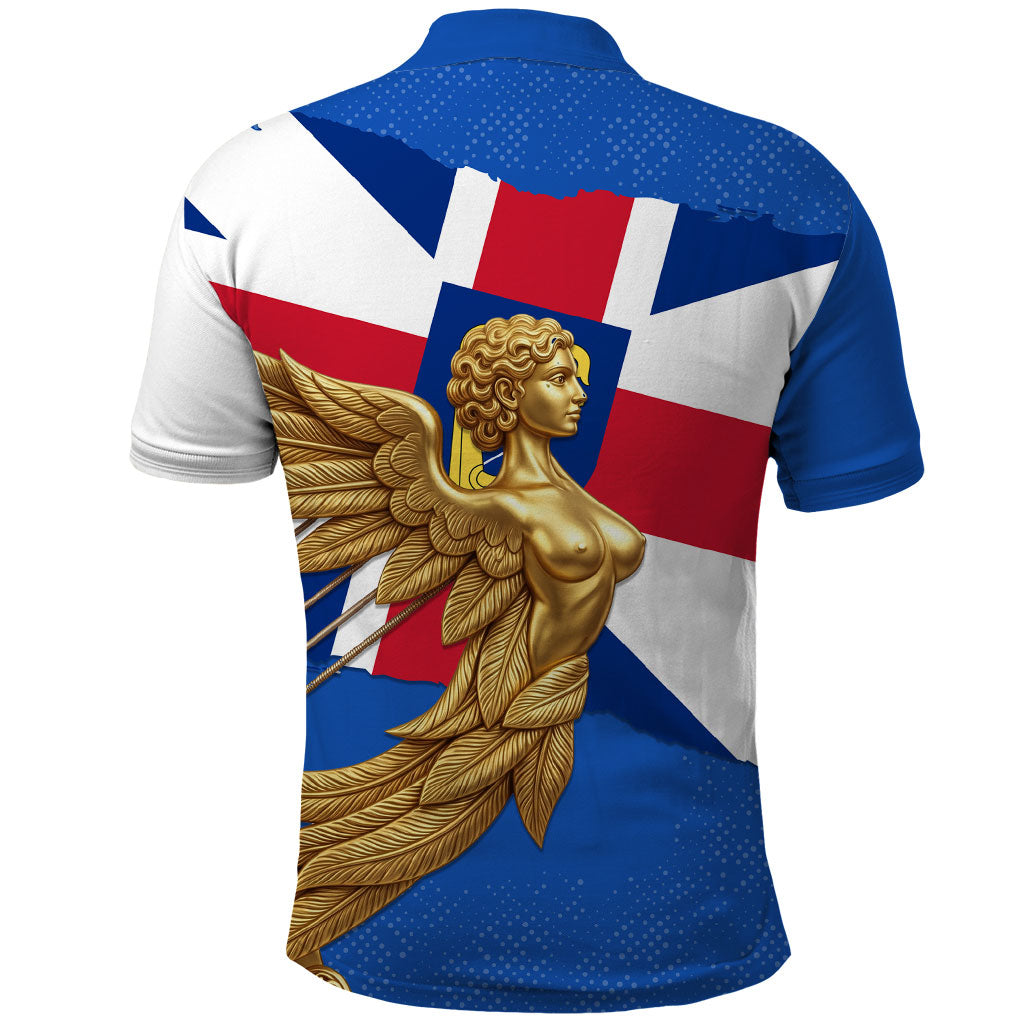 Commonwealth Of England Flag Golden Angel Polo Shirt Historical British Heritage Winged Figure