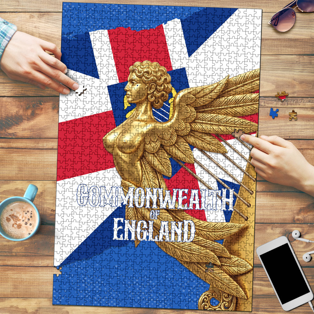 Commonwealth Of England Flag Golden Angel Puzzle Historical British Heritage Winged Figure